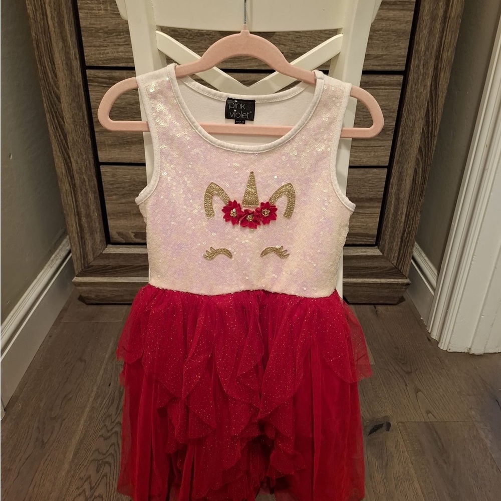 Unicorn Sequin Dress for Kids - Red and Gold
